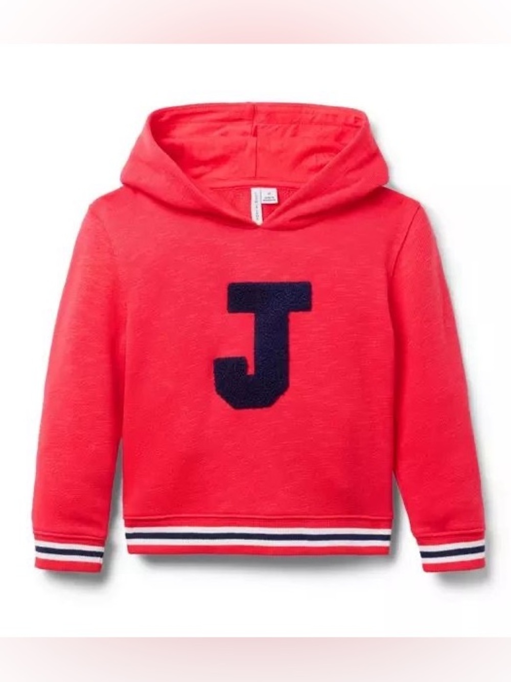 Janie and Jack Red Hooded Sweatshirt with Navy 'J' and Striped Trim size 3